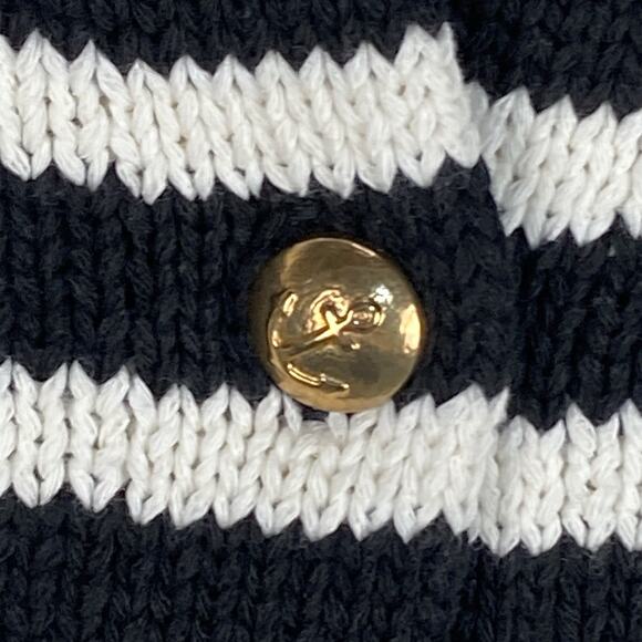 ZARA Womens L White Black Striped Knit Gold Nautical Preppy Cardigan Sweater - Picture 5 of 10
